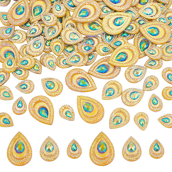 120 шт 3 стиль непрозрачные кабошоны из смолы, Перо павлина имитация, Грановитая Teardrop