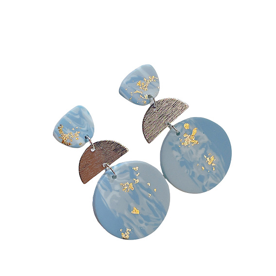 Серьги-гвоздики ручной работы из полимерной глины и сплава для женщин, плоско-круглые