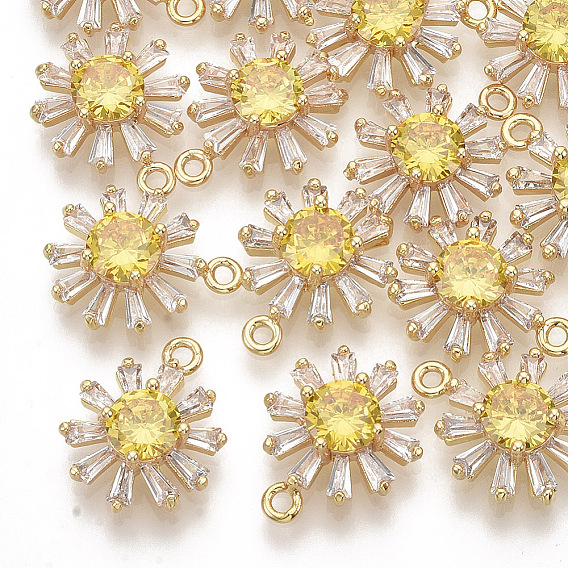 Латунные микро проложить кубического циркония подвески, реальный 18 k позолоченный, хризантема