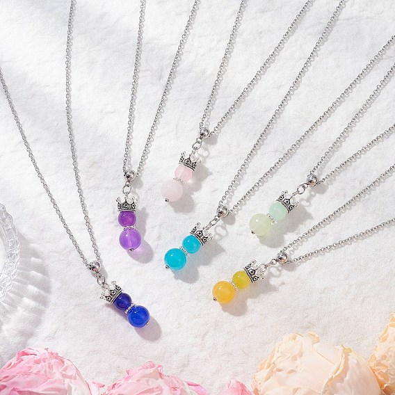 6 шт. 6 Цвета ручной работы, стеклянные бусины, подвеска «Принц с короной» 304 Ожерелья из нержавеющей стали для женщин, цвет нержавеющей стали