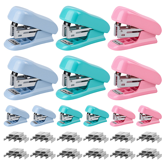 12шт. 3цвета, пластик и железо, офисный степлер, настольный степлер с пружинным приводом, со скрепкой