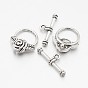Tibetan Style Alloy Toggle Clasps, Cadmium Free & Lead Free, Flower, Flower: 19x16x6.5mm, Hole: 1mm, Bar: 23x8x3.5mm, Hole: 2mm, about 340sets/kg