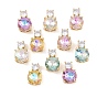 Brass Glass Pendants, Flat Round Charm, Faceted