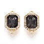 Brass Micro Pave Clear Cubic Zirconia and Glass Connector Charms, Black Rectangle Links