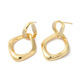 Clear Cubic Zirconia Twist Rhombus Dangle Stud Earrings, Brass Jewelry for Women