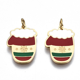 316 Surgical Stainless Steel Enamel Pendants, with Jump Rings, for Christmas, Glove, Colorful