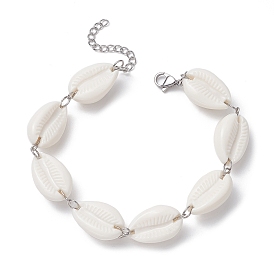 Bracelets de cheville à maillons en perles de coquillages en acrylique, avec 304 acier inoxydable fermoir