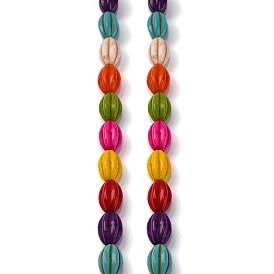 Синтетических нитей бирюзовые бусы, окрашенные, рифленый овал