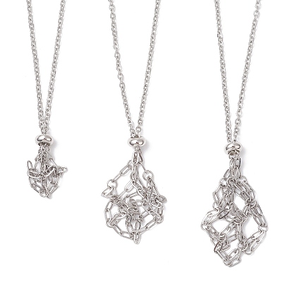3Pcs 304 Stainless Steel Macrame Pouch Necklace Making for Gemstone Nuggets, with Lobster Claw Clasps and Brass Beads