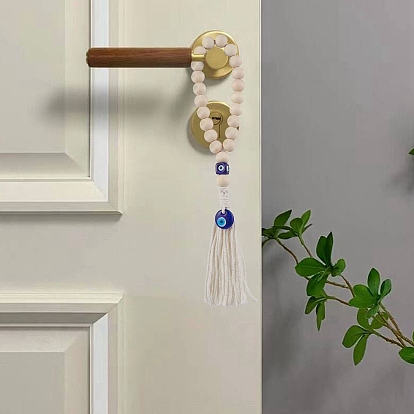 Деревянные бусины подвесные украшения, Бусина-лэмпворк ручной работы от сглаза и кисточка из хлопкового шнура макраме для украшения стены на двери дома