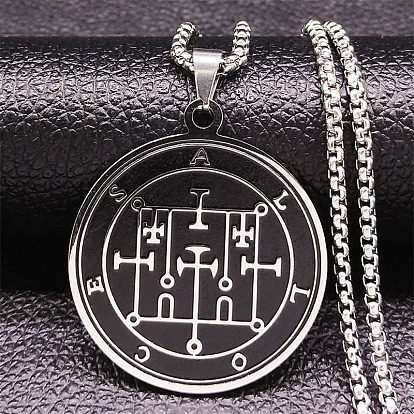 201 плоские круглые подвески-символы из нержавеющей стали с черной эмалью