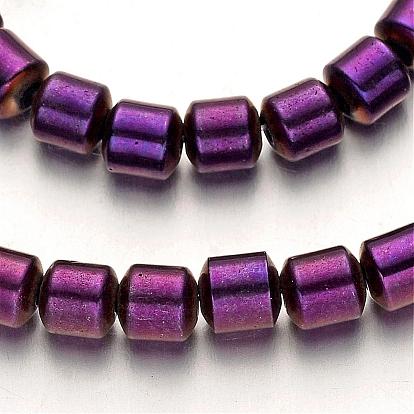 Electroplate Non-magnetic Synthetic Hematite Bead Strands, Column, 6x6mm, Hole: 1mm, about 67pcs/strand, 15.7 inch