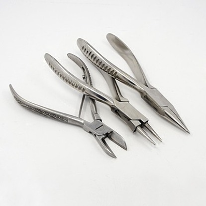 DIY Jewelry Tool Sets, Carbon Steel Side Cutting Pliers, Round Needle Nose Pliers and Stainless Steel Needle Nose Pliers, 145~165x45~65mm, 3pcs/set
