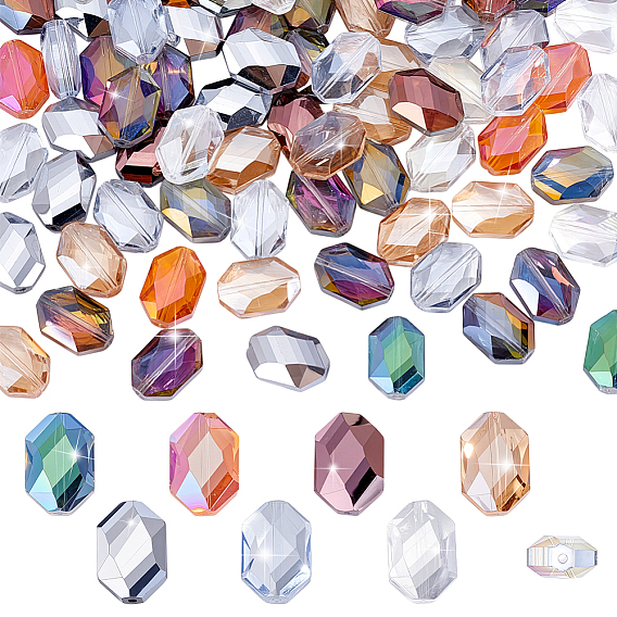 96 шт 8 цвета гальванические стеклянные бусины, шестиугольник, граненые