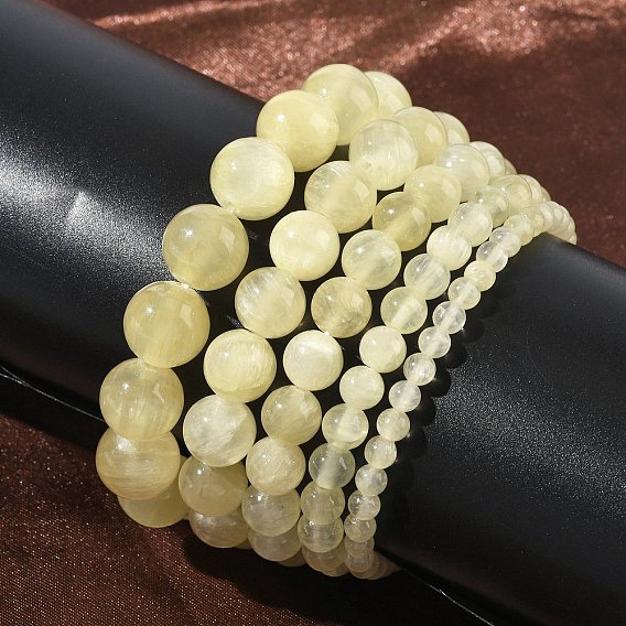Натуральные золотистые шелковые нефритовые круглые браслеты из бусин на эластичной основе для женщин