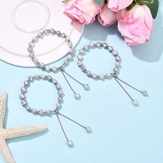 Регулируемые браслеты-слайдеры с жемчугом и латунными бусинами