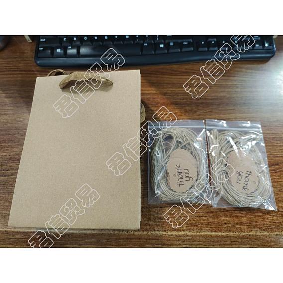 Rectangle Kraft Paper Bags with Handle, with Paper Tags & Jute Twine, Retail Shopping Bag, Rectangle