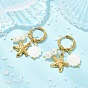 Natural White Shell and 304 Stainless Steel Dangle Earrings, Starfish, with 202 Stainless Steel Huggie Hoop & Brass Finding