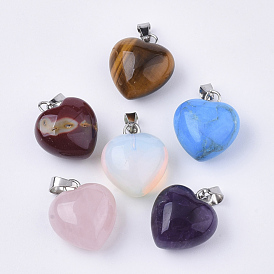 Natural & Synthetic Mixed Gemstone Pendants, with Stainless Steel Snap On Bails, Heart