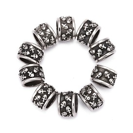 304 Stainless Steel Beads, Column with Skull, Large Hole Beads