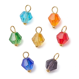 7Pcs Imitation Austrian Crystal Glass Pendants, with Brass Ball Head Pins, Bicone