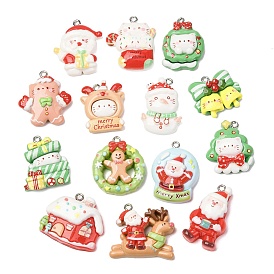 Рождественские подвески из непрозрачной смолы, с железной платиной петлей, смешанные формы/кошка