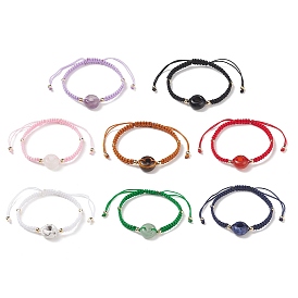 8Pcs 8 Style Natural Mixed Gemstone Donut/Pi Disc Braided Bead Bracelets Set, Chakra Yoga Theme Stackable Bracelets for Women