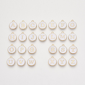 Golden Plated Enamel Alloy Charms, Enamelled Sequins, Flat Round