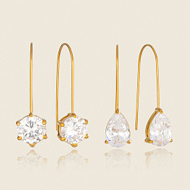 304 Stainless Steel Cubic Zirconia Dangle Earrings for Women, Golden