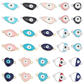NBEADS 60pcs 15 Style Alloy Enamel Links Connectors, Mixed Shapes with Evil Eye