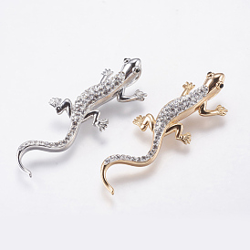 Brass Pendants, with Polymer Clay Rhinestone, Gecko, 
Crystal & Jet