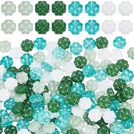 160 pcs 4 couleurs perles de verre peintes à la bombe, jade d'imitation, trèfle