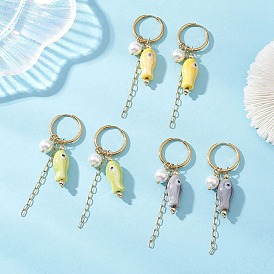 304 серьги-кольца из нержавеющей стали, с фарфоровыми бусинами и латунными бусинами, цепочка-оберег, золотые