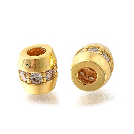 Brass Micro Pave Clear Cubic Zirconia Beads, Barrel