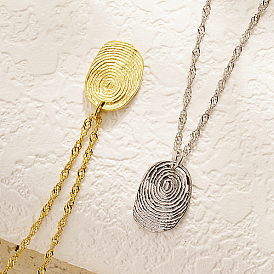 Colliers à pendentif ovale texturé en acier inoxydable, colliers chaîne à double maillons pour femmes