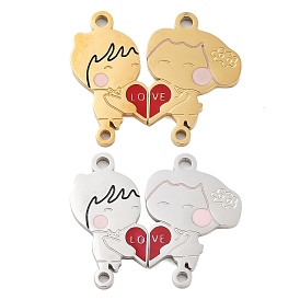 Valentine's Day Ion Plating(IP) 304 Stainless Steel FireBrick Enamel Man & Woman with Love Heart Connector Charms Set