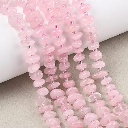 Natural Rose Quartz Beads Strands, Chip, with Seed Beads