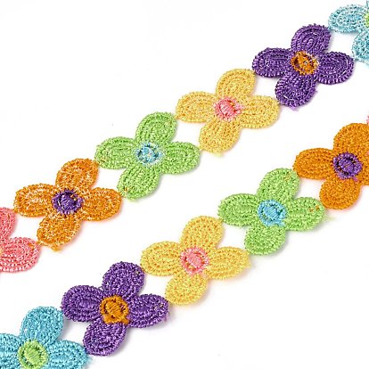 4-Petals Flower Polyester Lace Trims, Embroidered Applique Sewing Ribbon, for Sewing and Art Craft Decoration