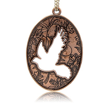 Pendentifs en alliage de style tibétain, ovale avec motif de pigeon d'oiseau, 51x34x2mm, Trou: 3mm