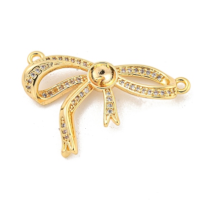 Rack Plating Brass Peg Bail Pendants Micro Pave Clear Cubic Zirconia, Cadmium Free & Nickel Free & Lead Free, Bowknot
