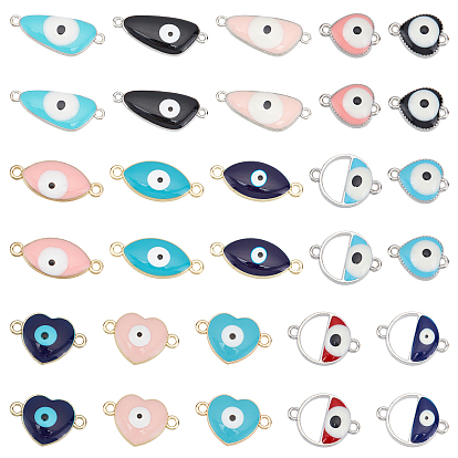 60pcs 15 Style Alloy Enamel Links Connectors, Mixed Shapes with Evil Eye