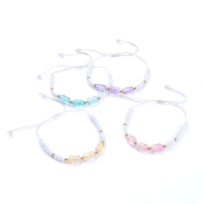 Adjustable Nylon Thread Braided Bead Bracelets, with Brass Beads, Faceted Opaque Glass Beads and Transparent Spray Painted Glass Beads
