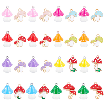 Pendants Sets, Including 32Pcs 16 Style Opaque Resin Pendants with Platinum Tone Iron Loops and Alloy Enamel Pendants