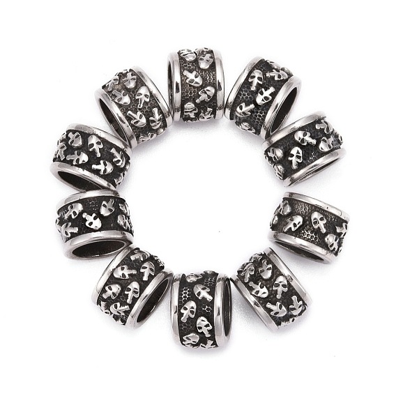 304 из нержавеющей стали бусы, Столбец с черепом, бусины с большим отверстием