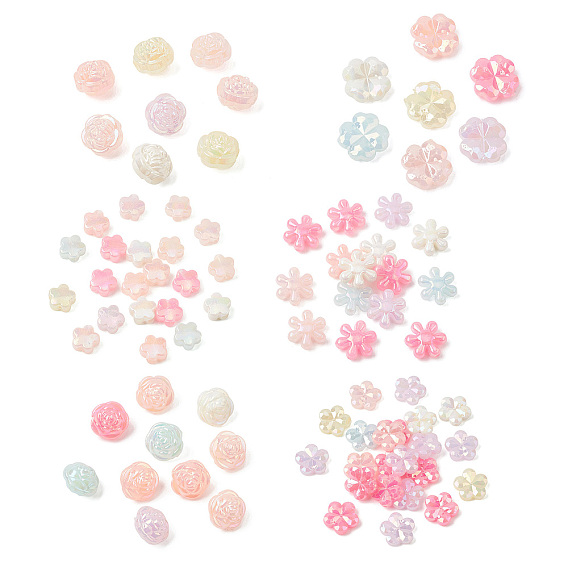 Непрозрачные акриловые бусины с УФ-покрытием, цветок / клевер, с покрытием AB цвета