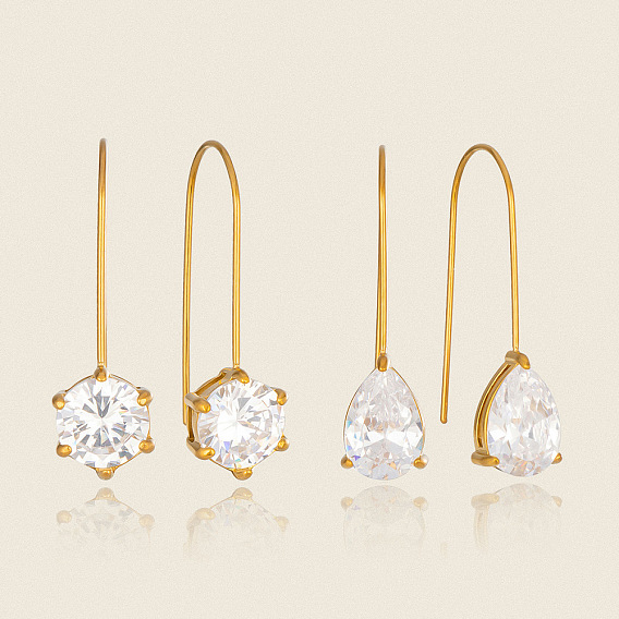 304 Pendientes colgantes de acero inoxidable con circonitas cúbicas para mujer, dorado