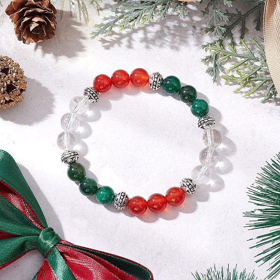 Браслеты из круглых бусин из натурального фуксита, сердолика и кварца для мужчин и женщин, со сплавочной фурнитурой