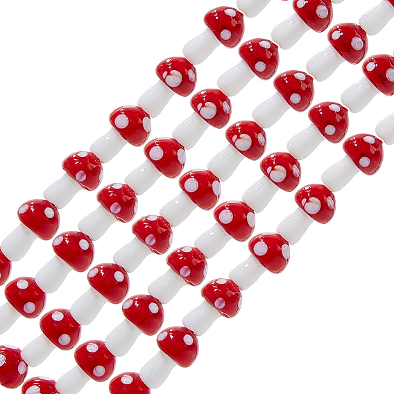 2 нити бусины лэмпворк ручной работы, гриб