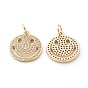 Brass Micro Pave Clear Cubic Zirconia Pendants, Long-Lasting Plated, Flat Round with Smile Face