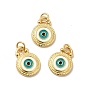 Rack Plating Brass Enamel Pendants, with Jump Rings, Long-Lasting Plated, Lead Free & Cadmium Free, Flat Round with Evil Eye Charm